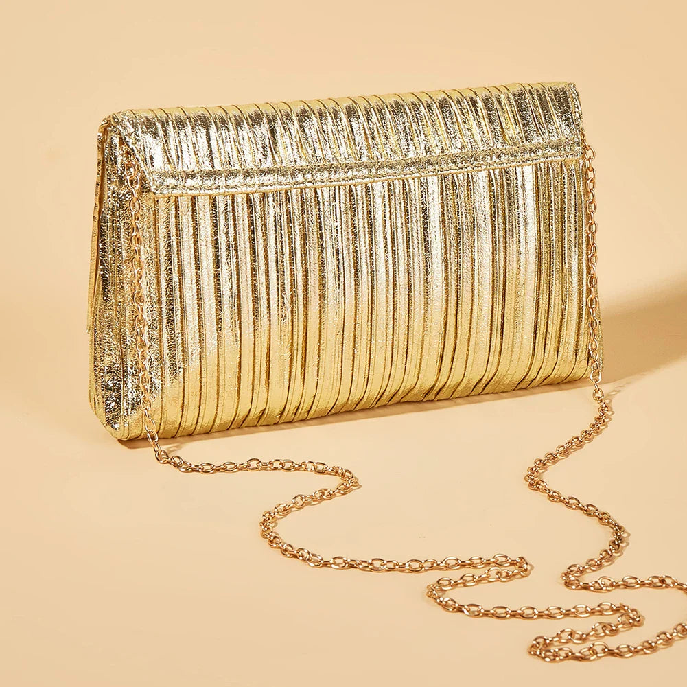 Luxury Envelope Banquet Bags Shiny Metallic PU Evening Clutch Bags High-end Flap Chain Shoulder Bag Women's Wedding Party Purses