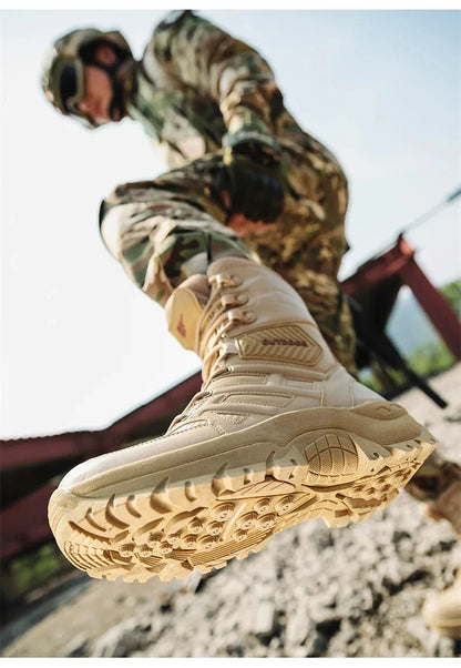 High Quality Men's Brand High-Top Leather Boots Breathable Desert Combat Men's Boots Outdoor Shoes Non-slip Hiking Ankle Boots