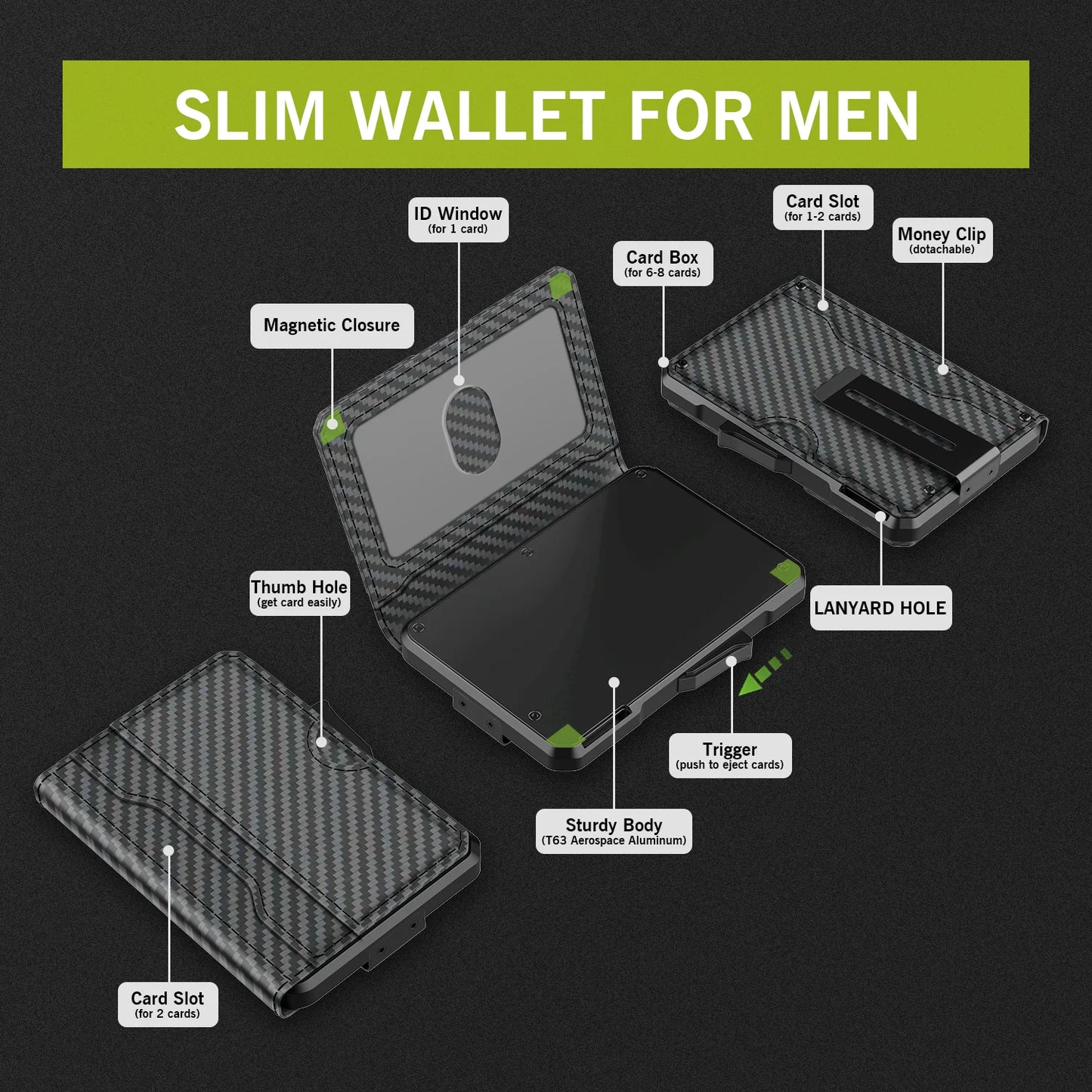 Portefeuille pour hommes - avec pince à billets, porte-cartes de crédit en cuir mince, blocage RFID, portefeuille minimaliste à deux volets