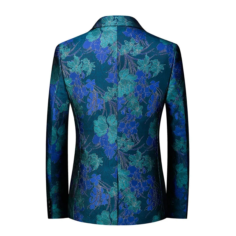 New Men Fashion Flower Suit Luxury Jacquard Jacket Homme Wedding Ball Party Single Button Blazer Singer Stage Performance Coat
