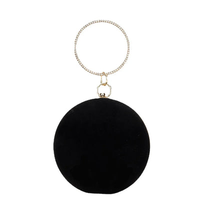 Women Velvet Evening Bag Party Metal Crystal Round Clutches Evening Bags Wedding Bag Bridal Shoulder Handbag Clutch Purse