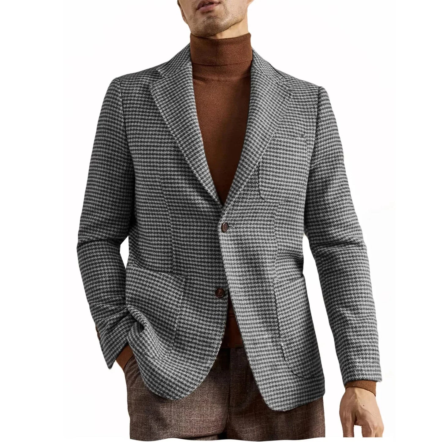 Men's Retro Suit Jacket English Style Casual Men's Large Size Jacket British Gentleman Wool Suit Trendy Tweed Houndstooth Suits