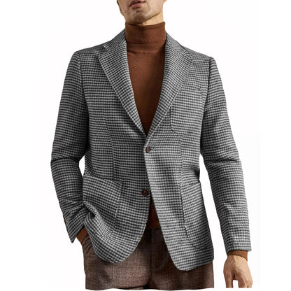 Men's Retro Suit Jacket English Style Casual Men's Large Size Jacket British Gentleman Wool Suit Trendy Tweed Houndstooth Suits