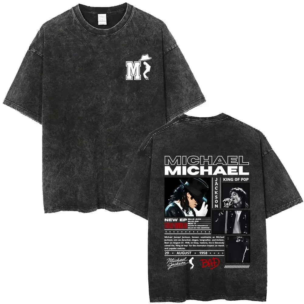 Vintage Washed Michael Jackson King of Pop T-shirt Men Women Retro Gothic Rock T-shirts Men's Punk Oversized T Shirts Streetwear