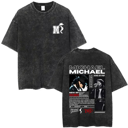 Vintage Washed Michael Jackson King of Pop T-shirt Men Women Retro Gothic Rock T-shirts Men's Punk Oversized T Shirts Streetwear