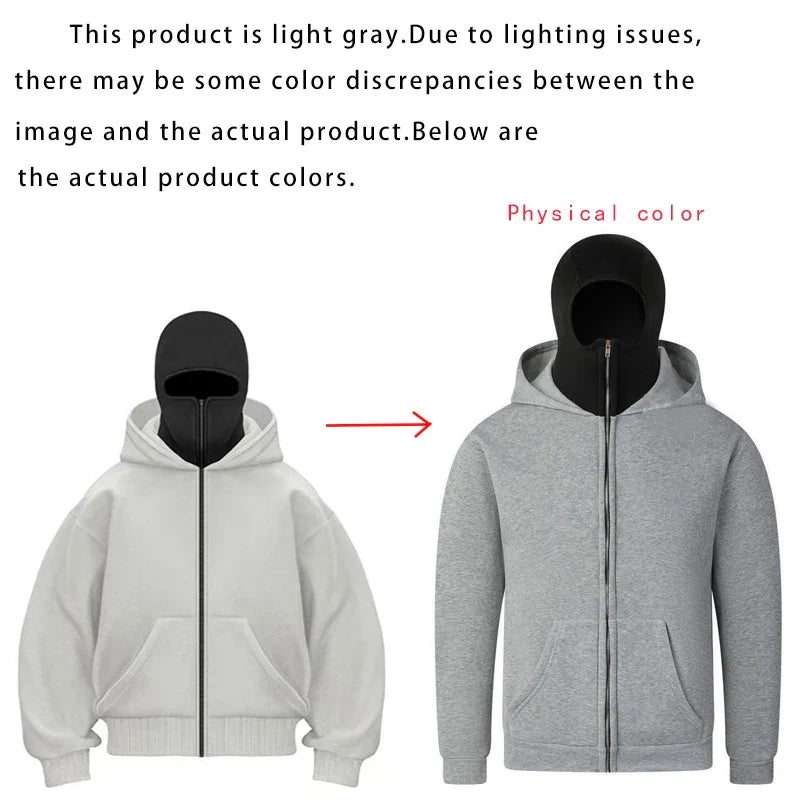 Men and women Balaclava Y2K Gothic Harajuku winter new item double hooded sweatshirt men's hooded mask zipper sportswear