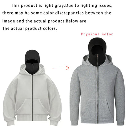 Men and women Balaclava Y2K Gothic Harajuku winter new item double hooded sweatshirt men's hooded mask zipper sportswear