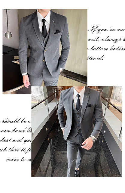 Men's Large Size Three-Piece Suit Set - High-Quality Solid Color Fashion Business Professional Suit with Vest And Trousers