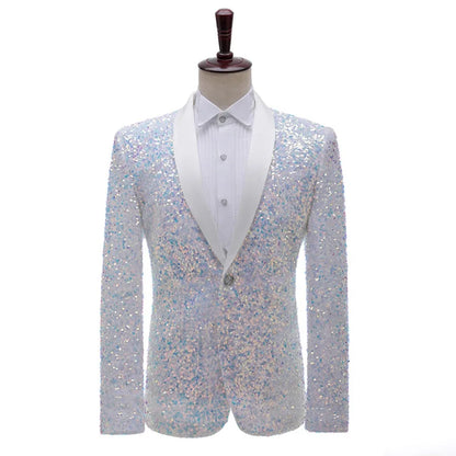 Shimmering Green Sequinned Blazer, Dazzling and Eye-catching, European Sizing, Men's Wedding Party Stage Dazzling Formal Wear