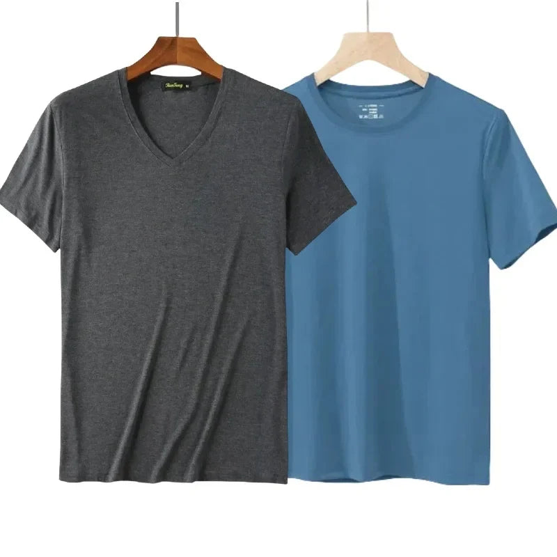 2 Piece Lots 95% Bamboo Fiber T Shirt Men Short Sleeve Tee Solid Color Summer Tops Plain Tshirt Crew Neck White Gym Clothing New