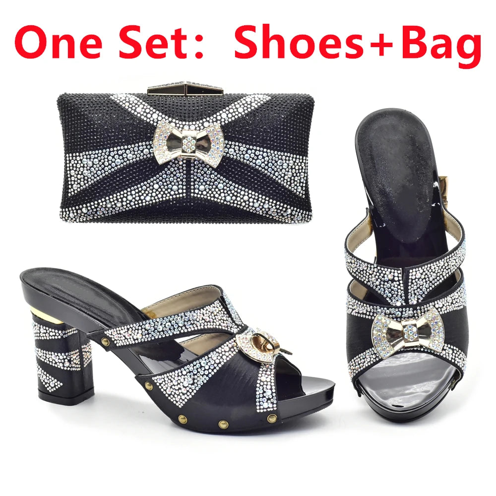Latest Red Color Italian Ladies Shoes and Bag Sets Decorated with Rhinestone African Matching Shoes and Bags Italian In Women