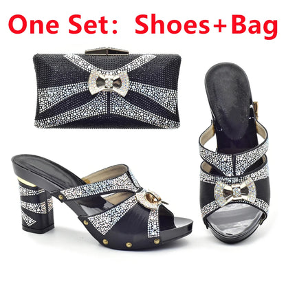 Latest Red Color Italian Ladies Shoes and Bag Sets Decorated with Rhinestone African Matching Shoes and Bags Italian In Women