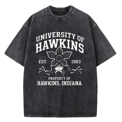 Demogorgon Hawkins Vintage Washed T Shirt Women Men Anime Cotton T Shirt Summer Harajuku Street Tops Clothing