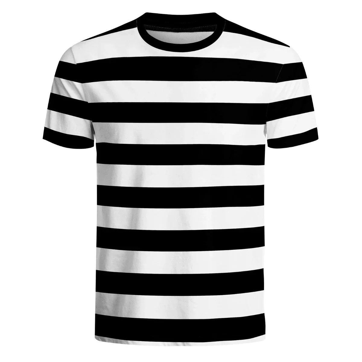 Black White Striped T-Shirt Men Basic Crewneck Short Sleeve Casual Daily Tops Halloween Costume Theme Party Tee Clothes