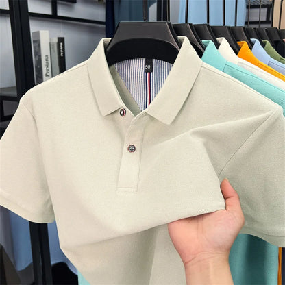 100% pure cotton high-end short sleeve polo shirt men's summer fashion new breathable Korean business casual golf brand T-shirt