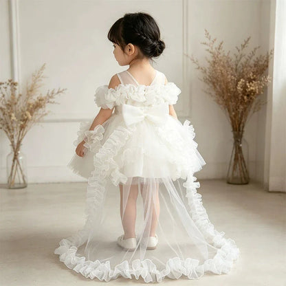 Fashion Flower Girl Dresses for Weddings Lace Mesh Sleeveless Pageant Princess Ball Gown Summer Kids Birthday Dress 1-7 Years