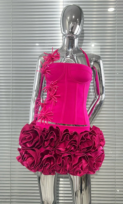 Black Red Color Women Sexy Strapless Laced-up Tops Florlas Bodycon Mini Skirt Set Celebrate Birthday Party Cocktail Dress