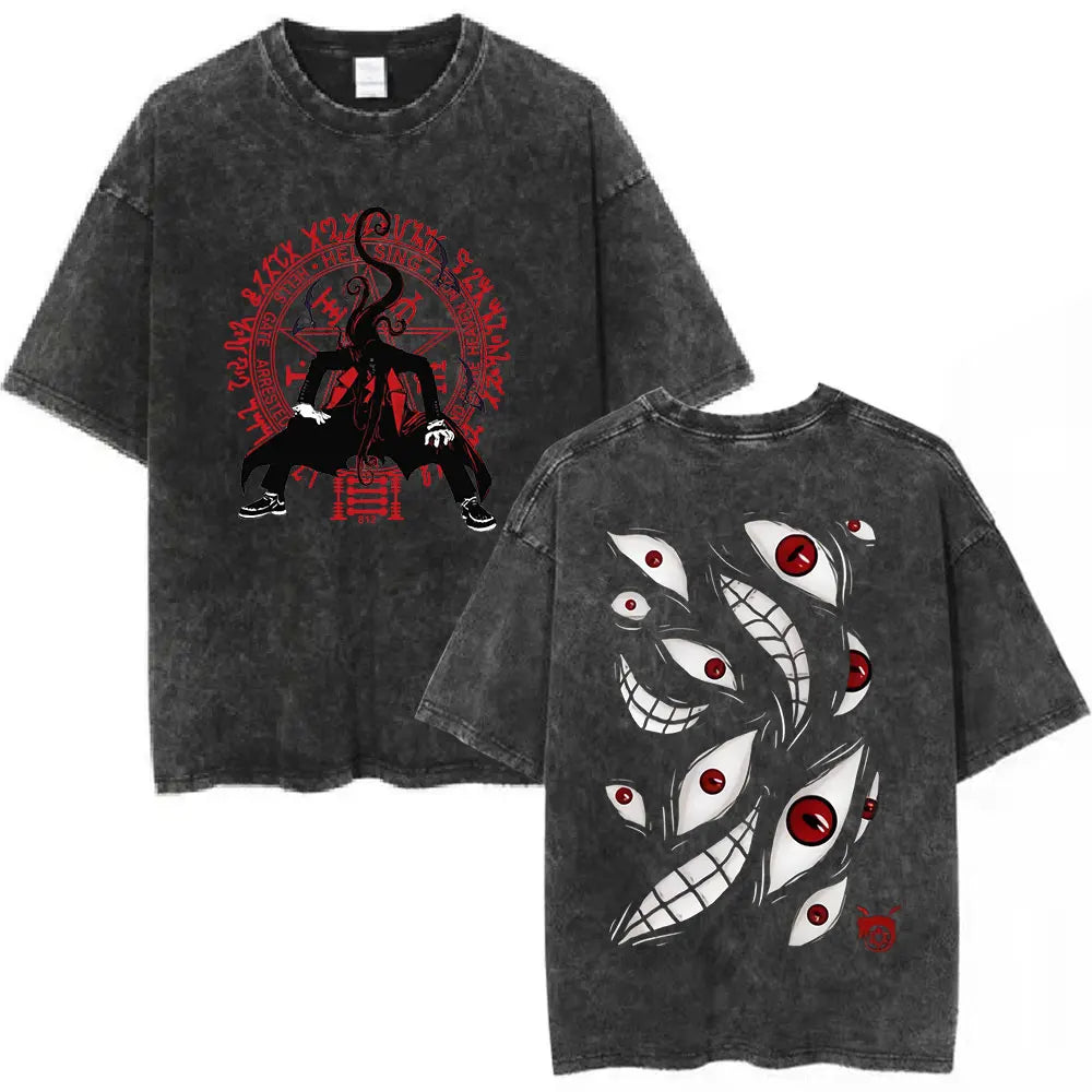 Anime Fullmetal Alchemist Washed T Shirts Edward Elric Alphonse Elric T-Shirt Men's Women Fashion Casual Oversized T-shirts Tops