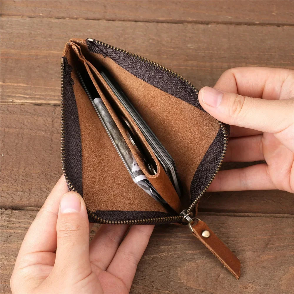 Men Genuine Leather Zipper Wallet Simple Card Holder Bag Business Wallet Portable First Layer Cowhide Coin Purse