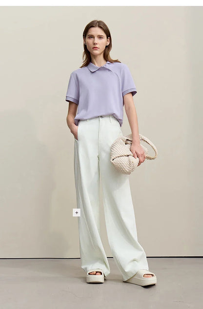 Women's Polo Shirt 2026 Summer Asymmetric Placket Short Sleeve Tee Lapel Collar Casual Layering T-Shirt For Women 12622015