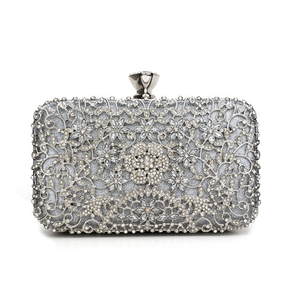 Hollow Out Style Rhinestones Golden Metal Banquet Christmas Gift Dress Purse Clutch Luxury Metal Rhinestones Evening Bags Flap P