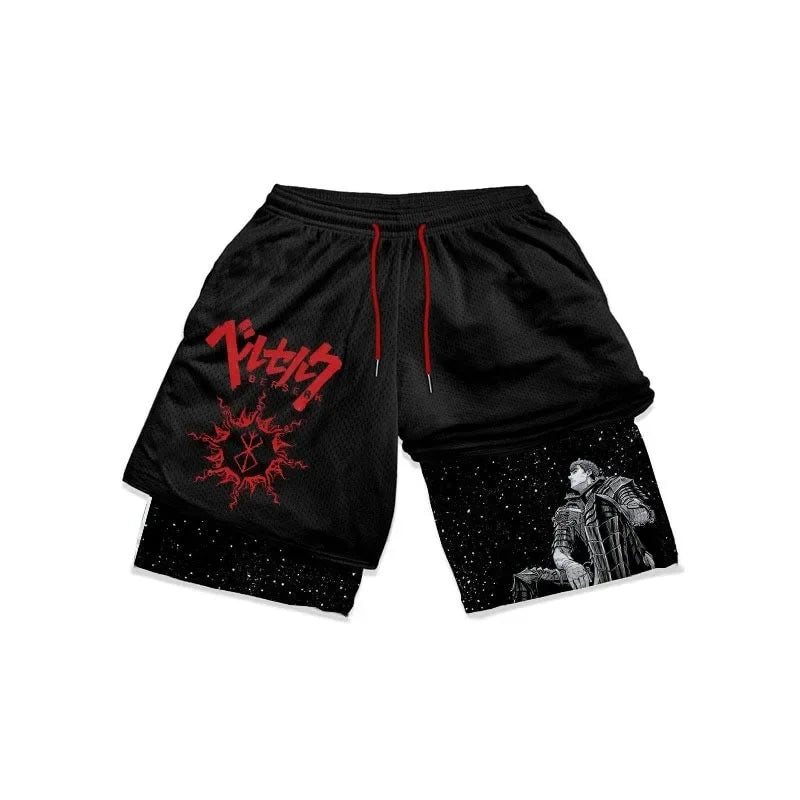 Y2K Summer Men Streetwear Anime Berserk Oversize Active Athletic Gym Short Pants Training Fitness Workout Track Shorts Clothes