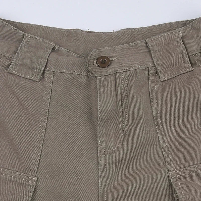American Retro Washed Pocket Straight Leg Workwear Shorts for Female Boyfriend Mid Waist Casual Jeans Loose Pants Trendy Ins