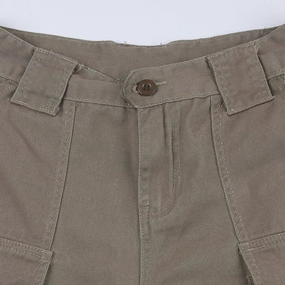 American Retro Washed Pocket Straight Leg Workwear Shorts for Female Boyfriend Mid Waist Casual Jeans Loose Pants Trendy Ins