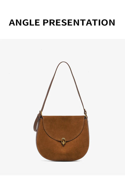Autumn Winter women's Natural suede leather Crossbody Shell Bag Fashionable Shoulder Handbag Lady Luxury Designer saddle Bag