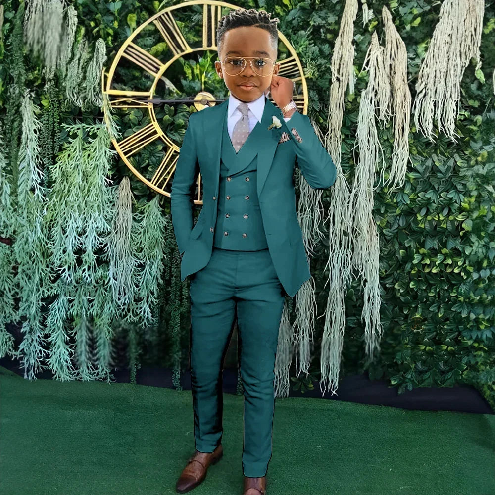 Fashionable Boys Suit Set 3 Pieces Jacket Vest Pants Banquet Party Outfit Elegant Children's Tuxedo Wedding Guest Clothes 2-20T