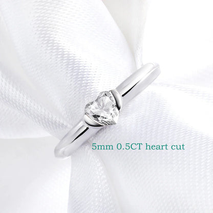 0.5CT Heart Cut Moissanite Solitaire Rings for Women Luxury Classic Wedding Lab Diamond Band 925 Sterling Silver Jewelry