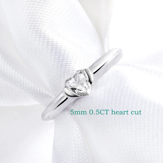 0.5CT Heart Cut Moissanite Solitaire Rings for Women Luxury Classic Wedding Lab Diamond Band 925 Sterling Silver Jewelry
