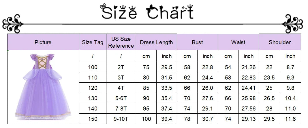 Princess Dress Girl Purple Deluxe Elegant Cosplay Tangled Costume Halloween Vestido Kids Birthday Ball Gown Clothes