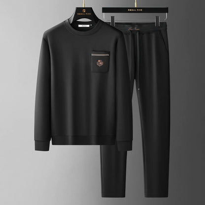 Autumn Light Luxury Italian Old Money Style Two-piece comfortable air-layer cotton men's sweatshirt casual sportswear set
