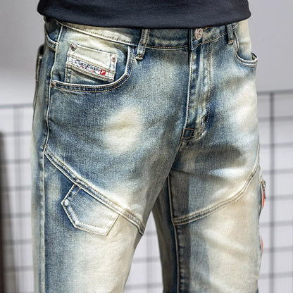 Summer Men's Denim Shorts Retro Motorcycle Elastic Cotton Fashion Knee Length Short Jeans Zipper Hip Hop Rock Streetwear