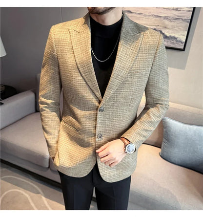 Autumn Winter Thick Wool Plaid Suit Jacket 2025 New Men's Slim Fit Casual Fashion Formal Business Socia Party Jacket Coats