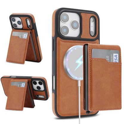 Magnetic Wallet Phone Case for iPhone 13 14 15 16 17 Pro Max, Wireless Charging Foldable Stand, Card Holder Protective Cover