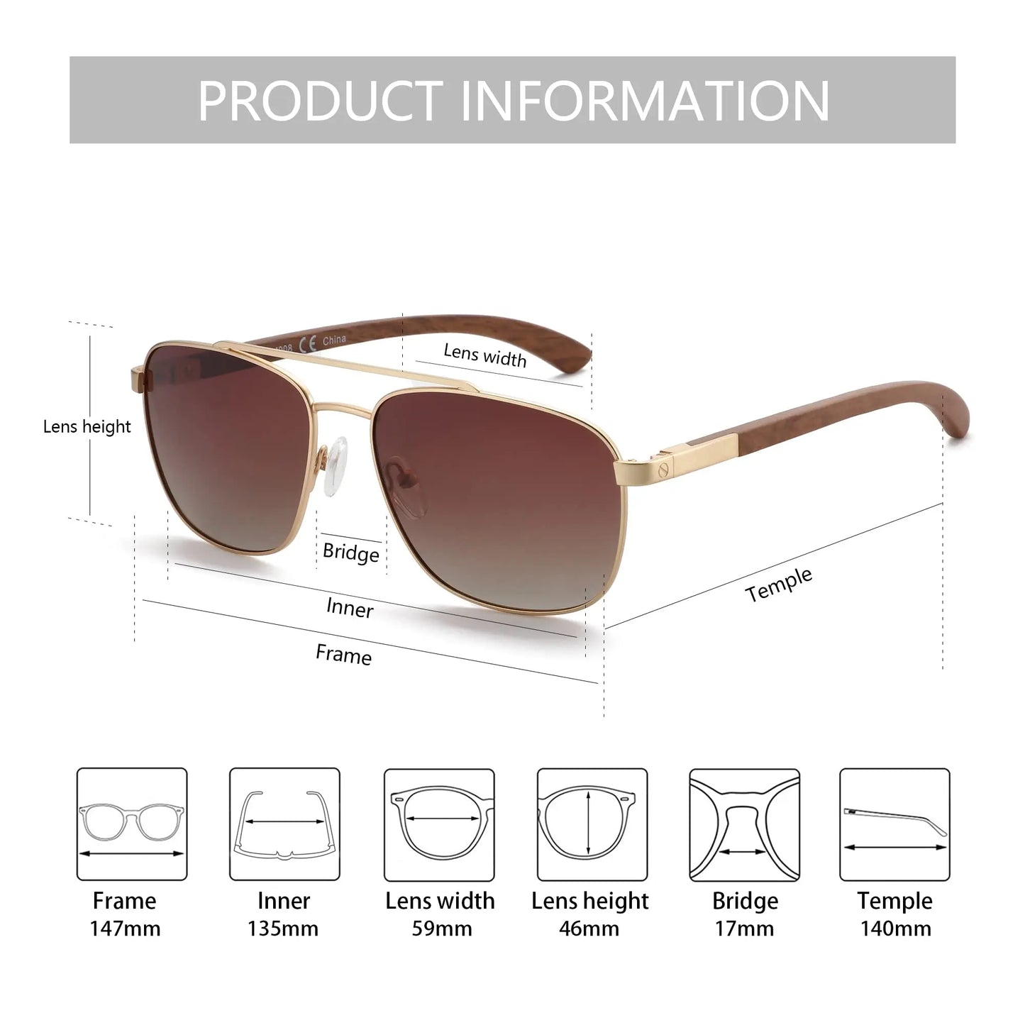 2026 Trend Wood Polarized Sunglasses for Men UV Protection Fishing Driving Golf Pilot Shade Sun Glasses
