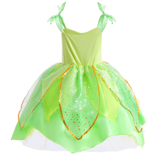2026 Disney Elf Movie Tinker Bell Girls Play Fairy Dress Green Suspender Skirt With Wings and Flower Christmas Gift for Girls