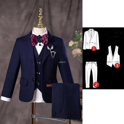 Flower Boys Navy Blue Wedding Suit Kids Photograph Set Teenager Birthday Party Tuxedo Dress Children Graduation Stage Costume