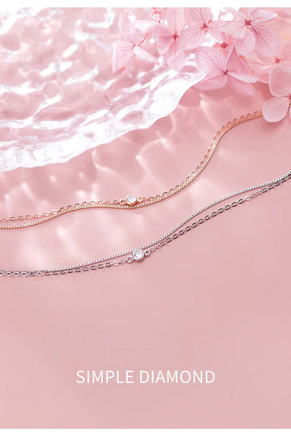 Real 925 Sterling Silver Luxury Double Layer Single Diamond Box Chain Bracelet for Women Fashion Bracelet Fine Jewelry
