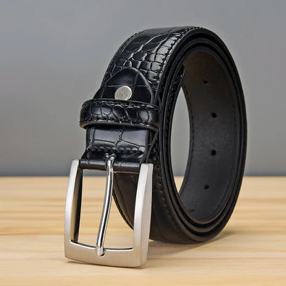 Men's Alligator Pattern Belt - Alloy Buckle, , Square Button, Fashionable Adjustable Dress Belt