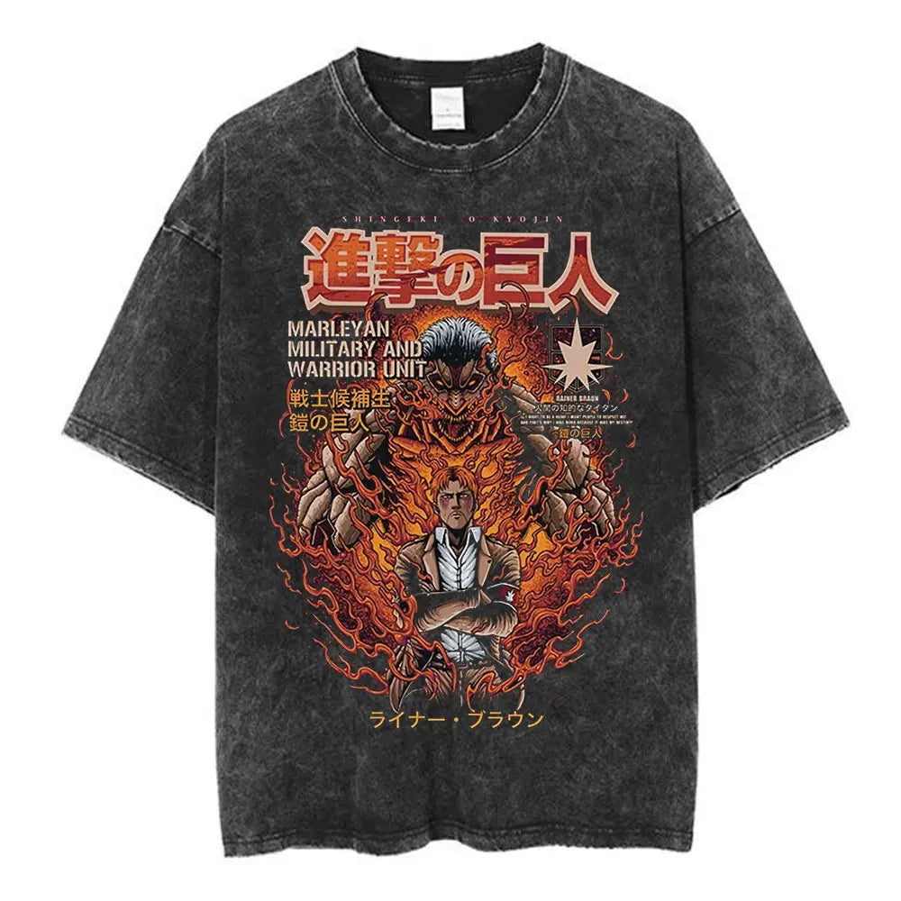 Anime Attack on Titan Washed T-Shirt Ackerman Mikasa Eren Jaeger Cherry Blossom Graphics Logo T Shirt Men Women Cotton T Shirts