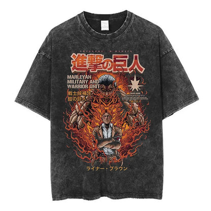 Anime Attack on Titan Washed T-Shirt Ackerman Mikasa Eren Jaeger Cherry Blossom Graphics Logo T Shirt Men Women Cotton T Shirts