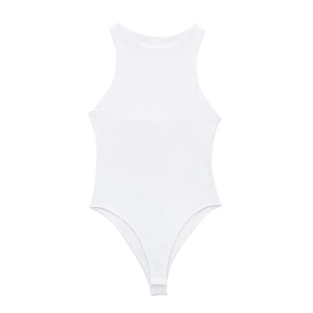 Women Fashion With Halter Neck Skinny Bodysuit Sexy Sleeveless Snap-button Female Playsuits Mujer