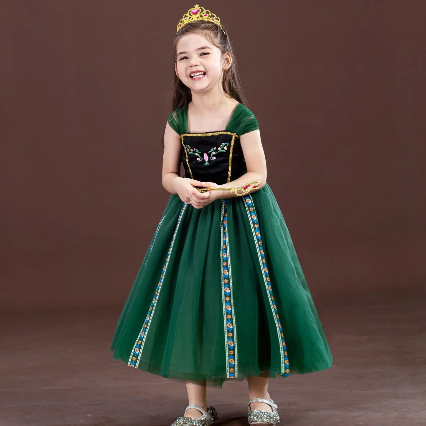 Girls' Summer Anna Frozen Baby Dress Child Green Dress Up Halloween Costume for Kids Princess Party Cosplay Dresses 2 to 8 Years