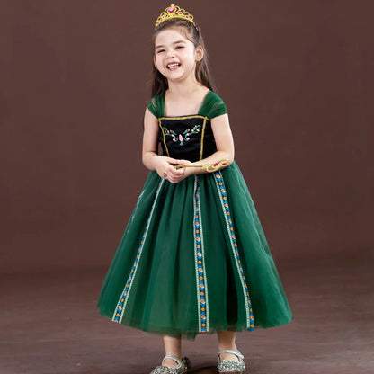 Girls' Summer Anna Frozen Baby Dress Child Green Dress Up Halloween Costume for Kids Princess Party Cosplay Dresses 2 to 8 Years