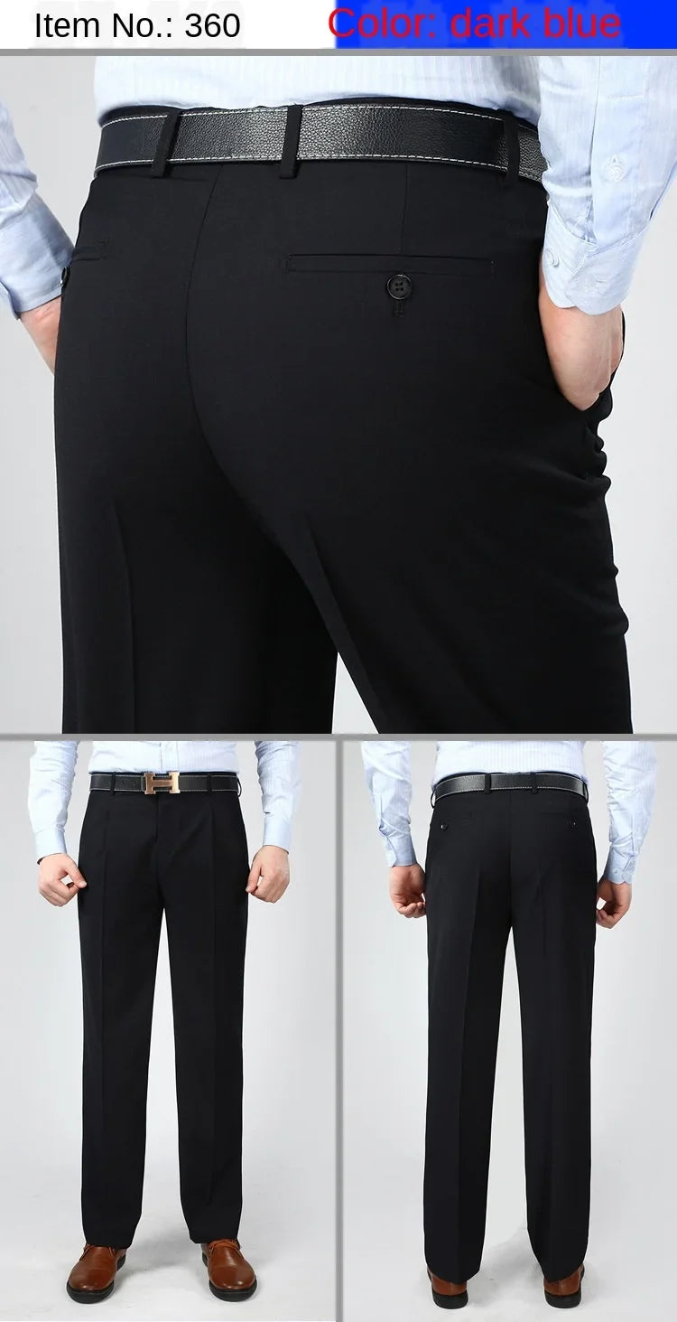 High Waist Double Pleated Men Suit Pants Summer Black Straight Office Formal Dress Trouser for Man Black Gray Size 40 42 44