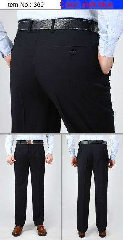 High Waist Double Pleated Men Suit Pants Summer Black Straight Office Formal Dress Trouser for Man Black Gray Size 40 42 44