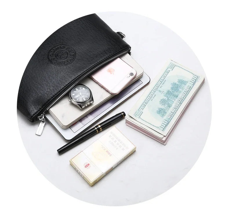 Nouvelle Pochette pour Homme Style Business Grand Portefeuille en Cuir PU Souple Homme avec Dragonne Sac Élégant Décontracté et Tendance Sac à Main Pochette Homme